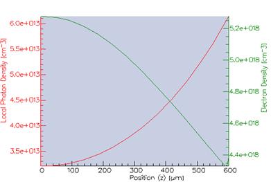 Longitudinal profiles of photon and carrier density
